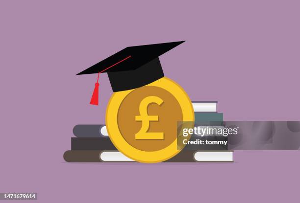 ilustraciones, imágenes clip art, dibujos animados e iconos de stock de pagar las tasas de educación en libras esterlinas - pago de matrícula