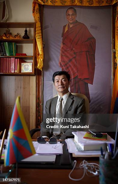 Tibetan Prime Minister-in-Exile Lobsang Sangay poses for a portrait in his office on March 29, 2012 in Dharamsala, India. Sangay was elected as the...