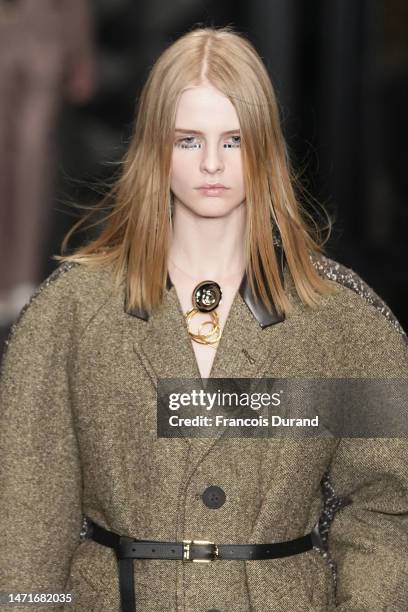 Model walks the runway during the Louis Vuitton Womenswear Fall Winter 2023-2024 show as part of Paris Fashion Week at Orsay Museum on March 06, 2023...