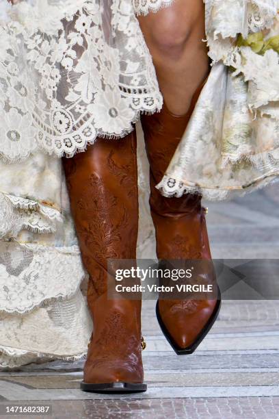 Model walks the runway during the Zimmermann Ready to Wear Fall/Winter 2023-2024 fashion show as part of the Paris Fashion Week on March 6, 2023 in...