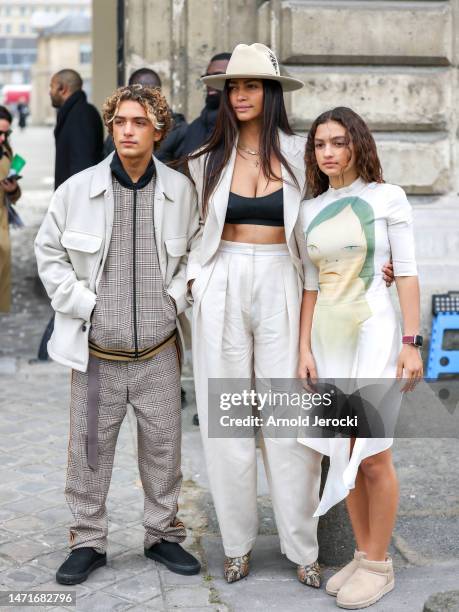 Camila Alves McConaughey, Levi Alves McConaughey and Vida Alves McConaughey attends the Stella McCartney Womenswear Fall Winter 2023-2024 show as...