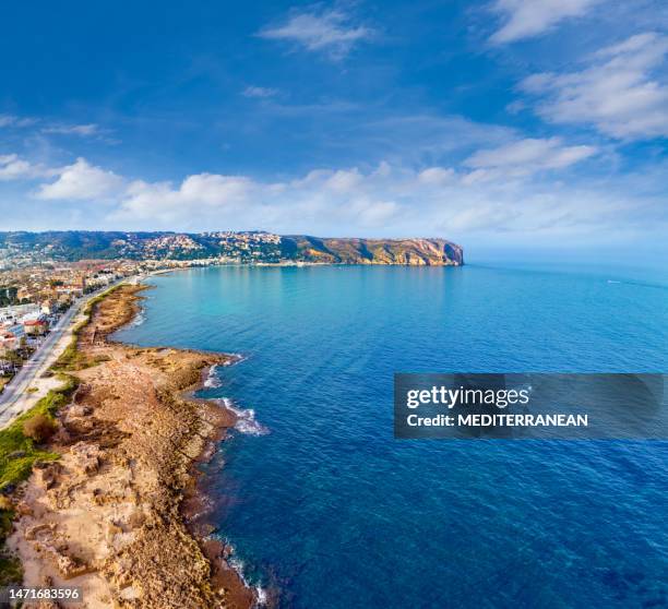 javea xabia aerial skyline in mediterranean alicante of spain  costa blanca - javea stock pictures, royalty-free photos & images