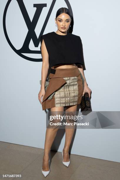 Amina Muaddi attends the Louis Vuitton Womenswear Fall Winter 2023-2024 show as part of Paris Fashion Week at Orsay Museum on March 06, 2023 in...