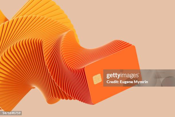 digitally generated image of coloured credit cards - naranja color fotografías e imágenes de stock