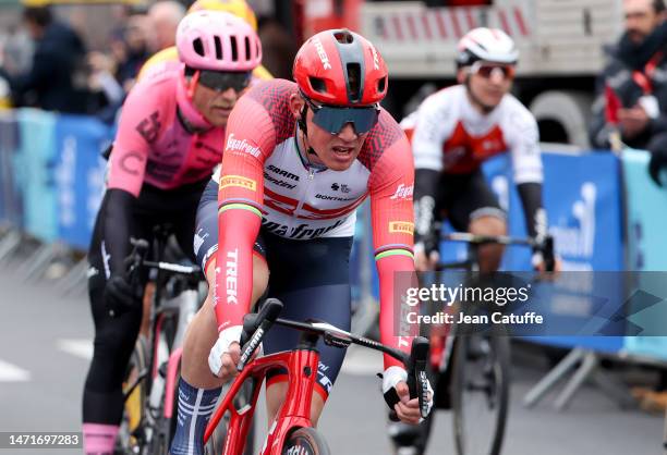 Mads Pedersen of Denmark and Team Trek - Segafredo wins stage 2 of the 81st Paris - Nice 2023, a 163,7km stage from Bazainville to Fontainebleau on...