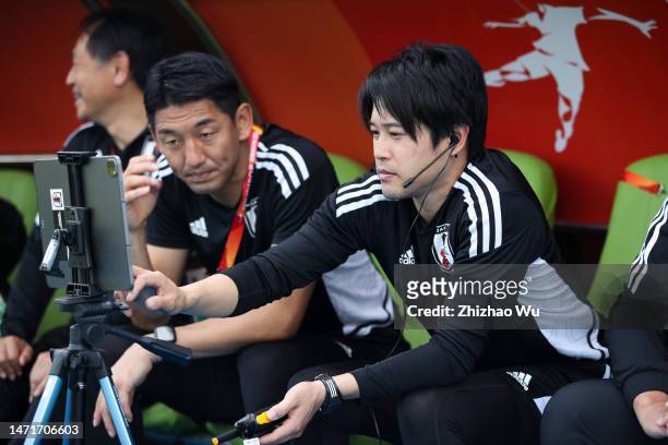 Uchida Atsuto assistant coach of Japan looks on during the match between Kyrgyz and Japan for Group D - AFC U20 Asian Cup Uzbekistan at JAR Stadium...