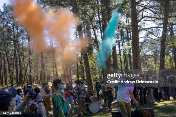 Environmental activists hold a rally and a march through the Atlanta Forest, a preserved forest Atlanta that is scheduled to be developed as a police...