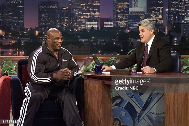 Pictured: Bodybuilder Mr. Olympia Ronnie Coleman during an interview with host Jay Leno on November 27, 2001 --
