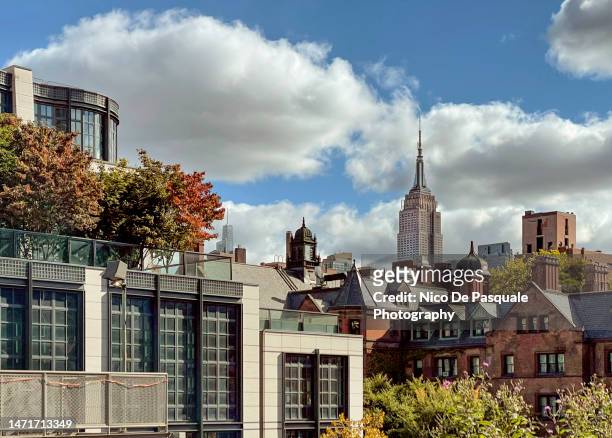 skyline of manhattan from the highline and empire state building, new york city, usa - manhattan new york stock pictures, royalty-free photos & images