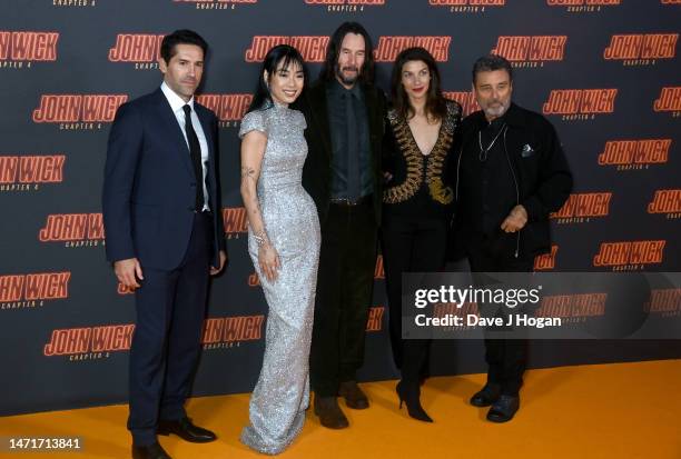Scott Adkin, Rina Sawayama, Keanu Reeves, Natalia Tena and Ian McShane arrive at the "John Wick: Chapter 4" UK Gala Screening at Cineworld Leicester...