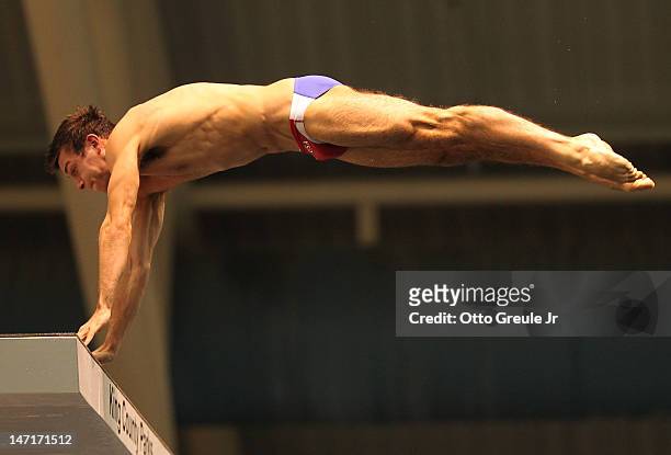 Nick McCrory dives in the 10m platform final at the 2012 U.S. Olympic Team Trials at the Weyerhaeuser King County Aquatic Center on June 23, 2012 in...