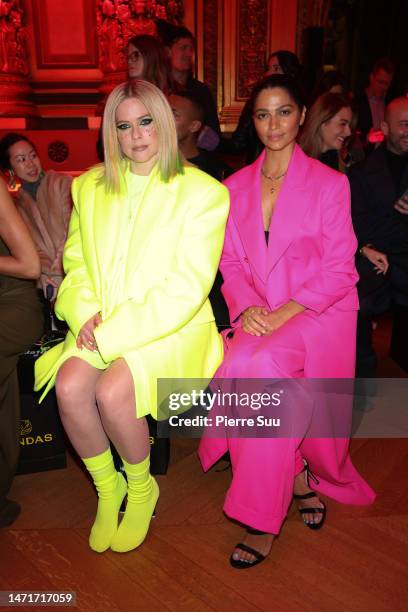 Avril Lavigne and Camila Alves McConaughey attend the Dundas Womenswear Fall Winter 2023-2024 show as part of Paris Fashion Week on March 06, 2023 in...