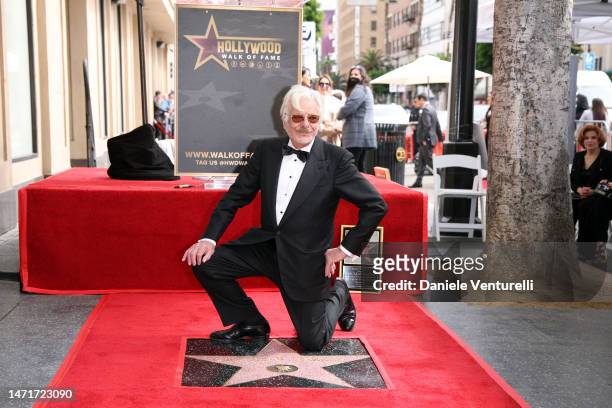 Giancarlo Giannini poses with the Giancarlo Giannini Honored With A Star On The Hollywood Walk Of Fame on March 06, 2023 in Hollywood, California.