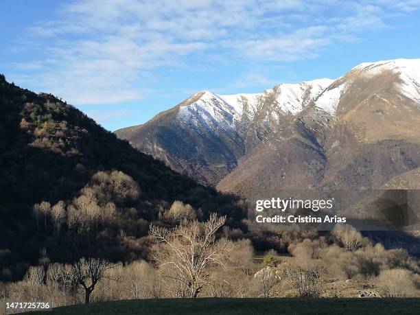 View of the mountaind from the road to Durro one of the 'most beautiful towns in Spain' on January 11,2023 in Valle del Boi, Lleida, Catalonia, Spain.