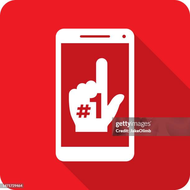 number one hand smartphone icon silhouette - pep rally stock illustrations