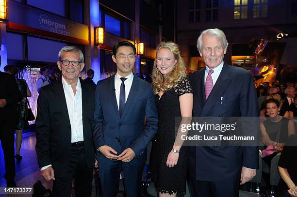 Gerd Strehle; Philipp Rosler; Katharina Graefin von Faber-Castell and Anton-Wolfgang von Faber-Castell attend 'Deutscher Gruenderpreis 2012' at...