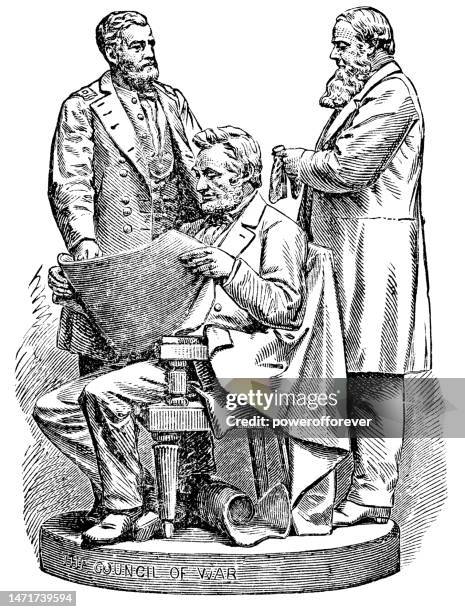 the council of war statue by john rogers - 19th century - ulysses s grant statue stock illustrations