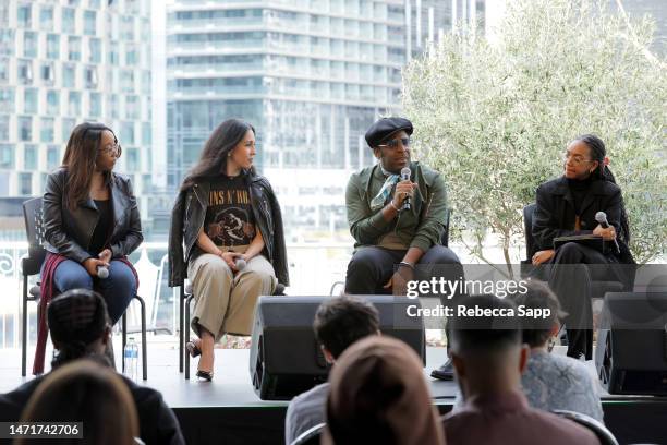 Katrina Lee, Laura Rodriguez, and MAJOR. Speak with Jade Bacon at GRAMMY In The Schools Fest – Mentorship with GRAMMY U Panel at The GRAMMY Museum on...