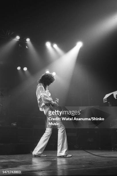 British band Queen perform on stage on their 'A Night At The Opera' tour, Colston Hall, Bristol, United Kingdom, 18th November 1975. Brian May.