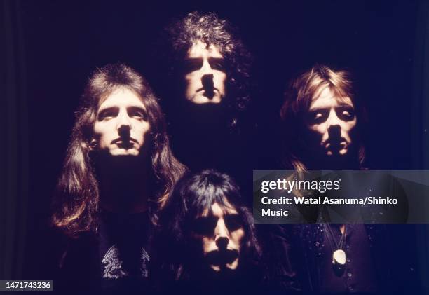 British band Queen shooting the opening section of the music video for their single 'Bohemian Rhapsody' at Elstree Studios, Hertfordshire, United...