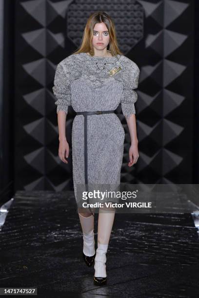 Model walks the runway during the Louis Vuitton Ready to Wear Fall/Winter 2023-2024 fashion show as part of the Paris Fashion Week on March 6, 2023...
