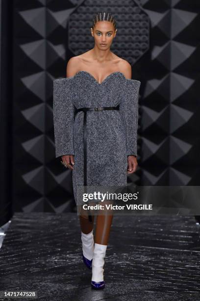 Model walks the runway during the Louis Vuitton Ready to Wear Fall/Winter 2023-2024 fashion show as part of the Paris Fashion Week on March 6, 2023...