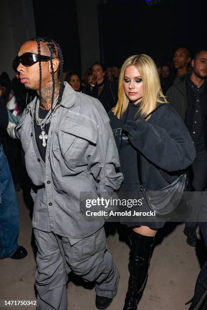 Tyga and Avril Lavigne attend the Mugler x Hunter Schafer party as part of Paris Fashion Week at Pavillon des Invalides on March 06, 2023 in Paris,...