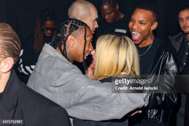 Tyga and Avril Lavigne attend the Mugler x Hunter Schafer party as part of Paris Fashion Week at Pavillon des Invalides on March 06, 2023 in Paris,...