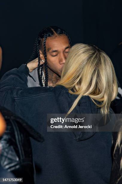 Tyga and Avril Lavigne attend the Mugler x Hunter Schafer party as part of Paris Fashion Week at Pavillon des Invalides on March 06, 2023 in Paris,...