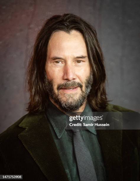 Keanu Reeves arrives at the "John Wick: Chapter 4" UK Gala Screening at Cineworld Leicester Square on March 06, 2023 in London, England.