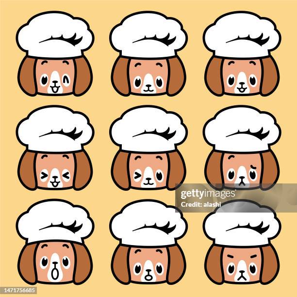 cute facial expression icon of the dog wearing a chef hat - dog biscuit stock illustrations