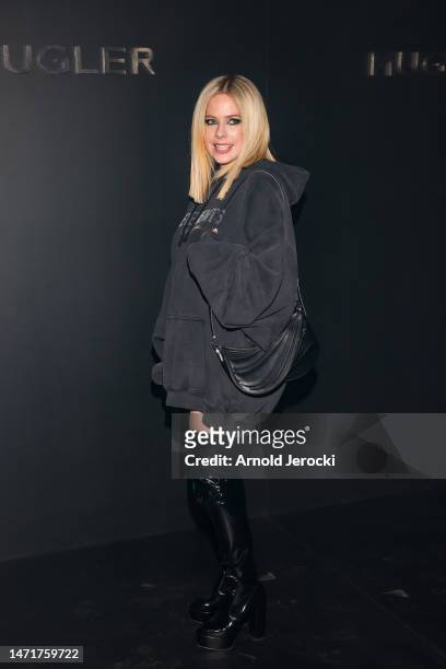Avril Lavigne attends the Mugler x Hunter Schafer party as part of Paris Fashion Week at Pavillon des Invalides on March 06, 2023 in Paris, France.