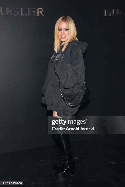 Avril Lavigne attends the Mugler x Hunter Schafer party as part of Paris Fashion Week at Pavillon des Invalides on March 06, 2023 in Paris, France.