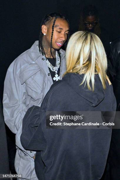 Tyga and Avril Lavigne attend the Mugler x Hunter Schafer party as part of Paris Fashion Week at Pavillon des Invalides on March 06, 2023 in Paris,...