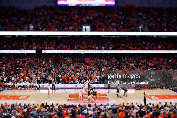 The Wake Forest Demon Deacons tip off against the Syracuse Orange at JMA Wireless Dome on March 4, 2023 in Syracuse, New York.