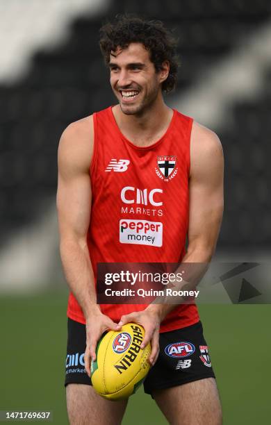 Max King of the Saints looks on during a St Kilda Saints AFL training session at RSEA Park on March 07, 2023 in Melbourne, Australia.