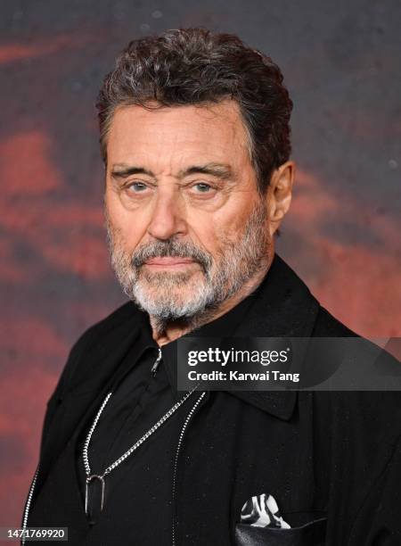 Ian McShane arrives at the "John Wick: Chapter 4" UK Gala Screening at Cineworld Leicester Square on March 06, 2023 in London, England.