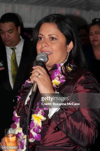 Maya Soetoro-Ng, sister of President-elect Barack Obama speaks at a party for Hawaii delegates on the rooftop of the Hay-Adams Hotel in January 2009...