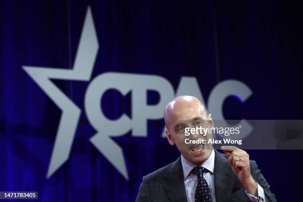Former senior adviser Stephen Miller to President Donald Trump speaks during the annual Conservative Political Action Conference at Gaylord National...