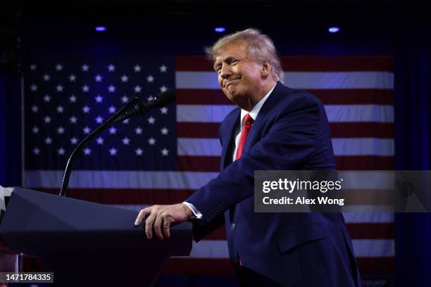 Former U.S. President Donald Trump addresses the annual Conservative Political Action Conference at Gaylord National Resort & Convention Center on...