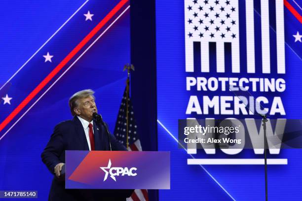 Former U.S. President Donald Trump addresses the annual Conservative Political Action Conference at Gaylord National Resort & Convention Center on...