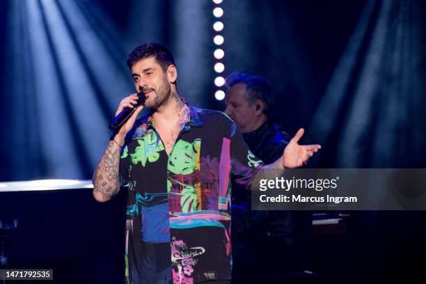 Melendi performs on stage in concert at Smart Financial Centre on March 04, 2023 in Sugar Land, Texas.