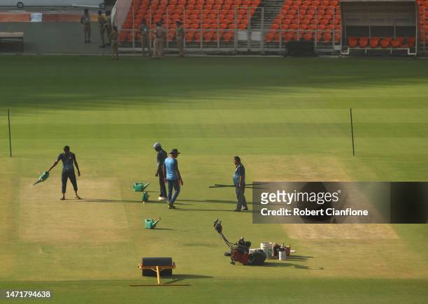 General view of the pitch prior to an Australia Test squad training session at Narendra Modi Stadium on March 07, 2023 in Ahmedabad, India.