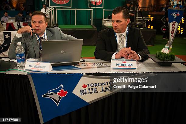 Mal Romanin and Pat Hentgen are seen during the 2012 First-Year Player Draft Monday, June 4 at MLB Network's Studio 42 in Secaucus, New Jersey.