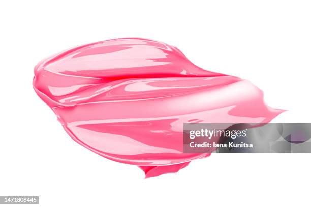 pink lipstick smear on white background, isolated. face cream smudged. beauty cosmetic pattern. makeup and skin care products. - amostra de cor imagens e fotografias de stock