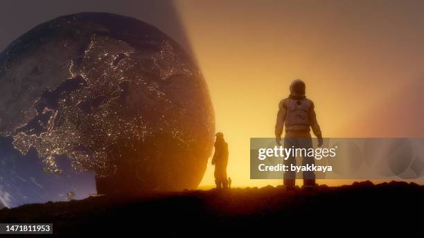 astronaut watching earth - astronaut illustration stock pictures, royalty-free photos & images