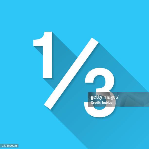 1 out of 3 - one third. icon on blue background - flat design with long shadow - algebra 1 stock illustrations