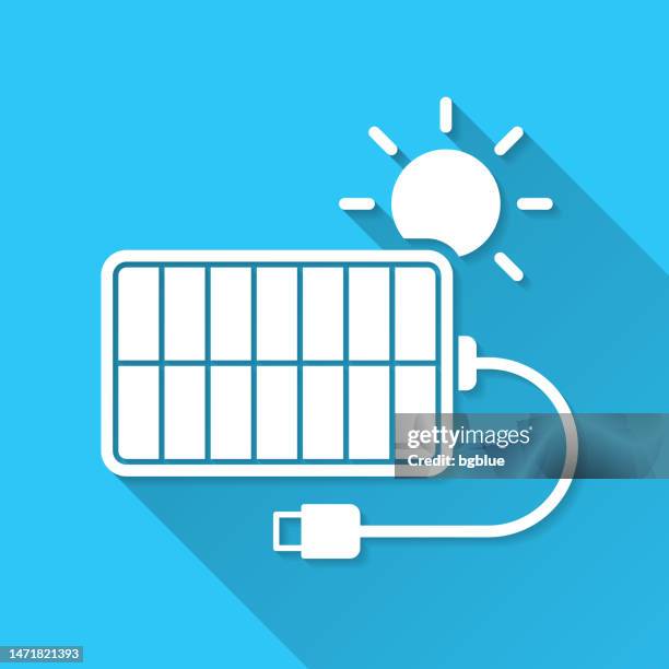 solar charger. icon on blue background - flat design with long shadow - wireless charging stock illustrations