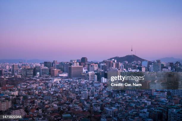 city view in the distance - namsan seoul bildbanksfoton och bilder