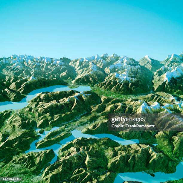 lake lugano topographic map 3d view color - lake varese stock pictures, royalty-free photos & images